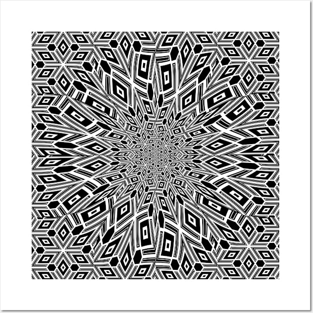 Black and White Funky Cubism Mandala Abstract Wall Art by SeaChangeDesign